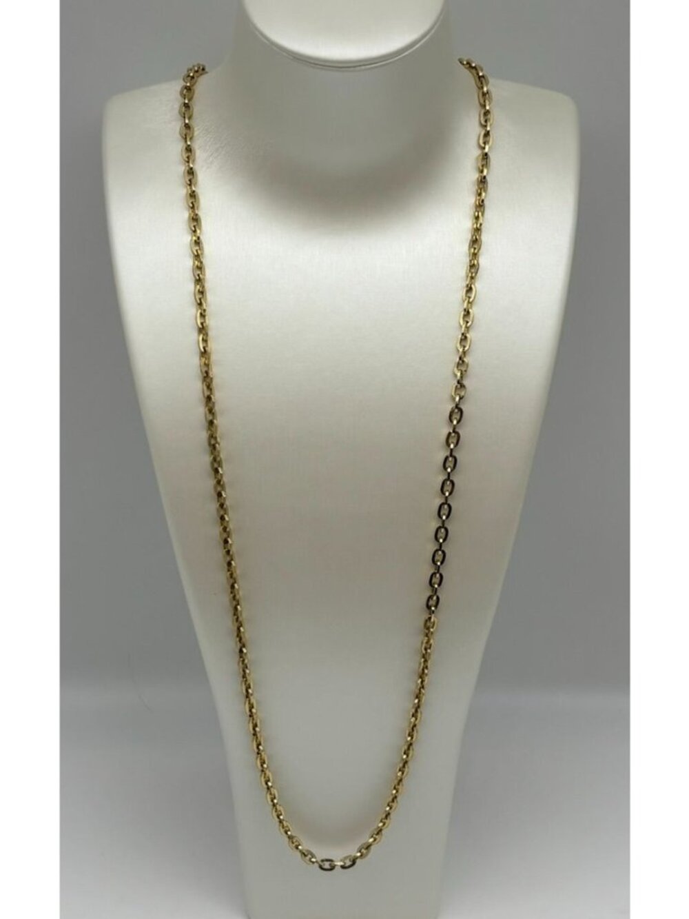 Vintage Art Deco Elongated Cable Link Gold Tone Necklace Flapper Length Germany